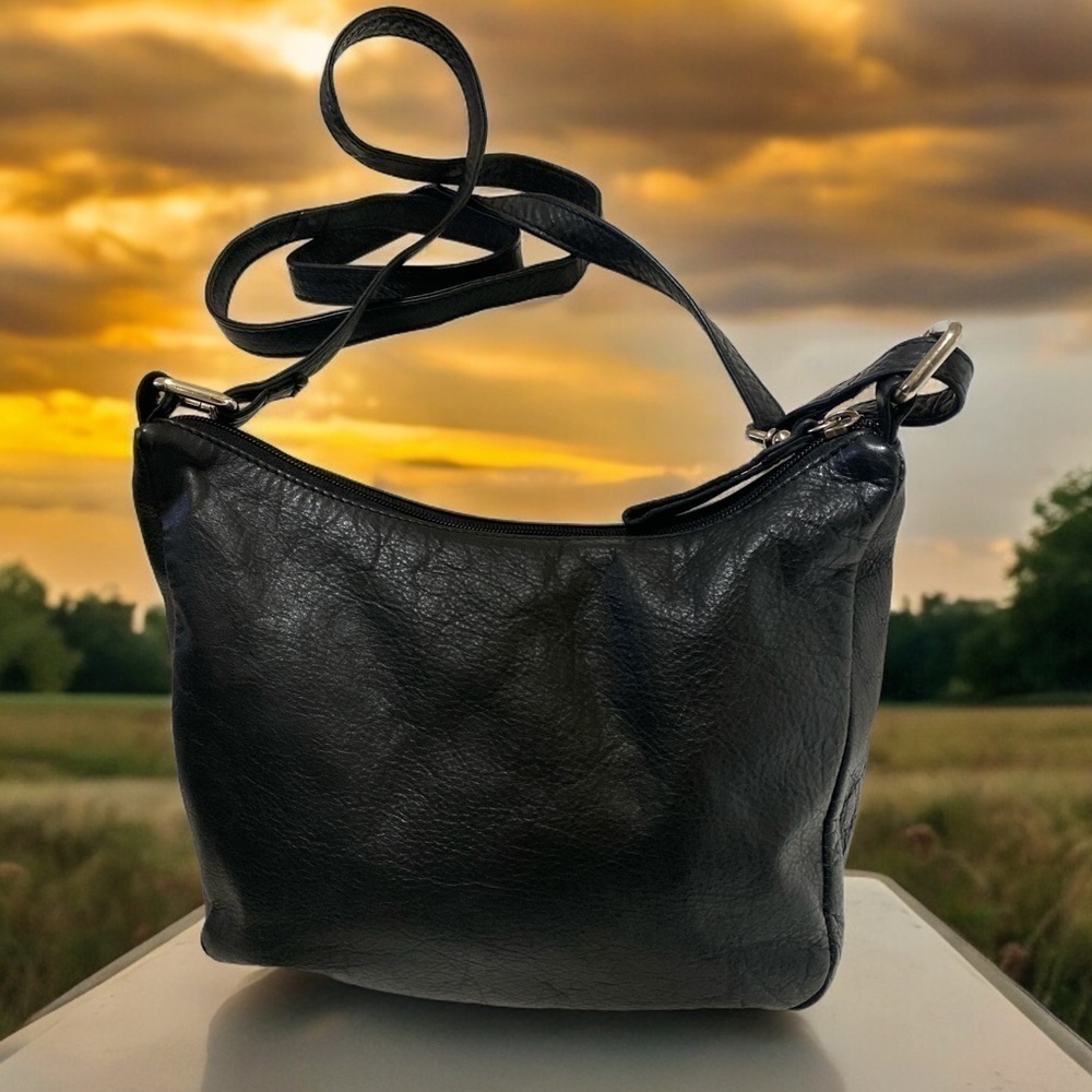 MARCO AVANÉ Soft Leather Crossbody Bag Exterior Zipper Pockets Black Lea… - Picture 8 of 9